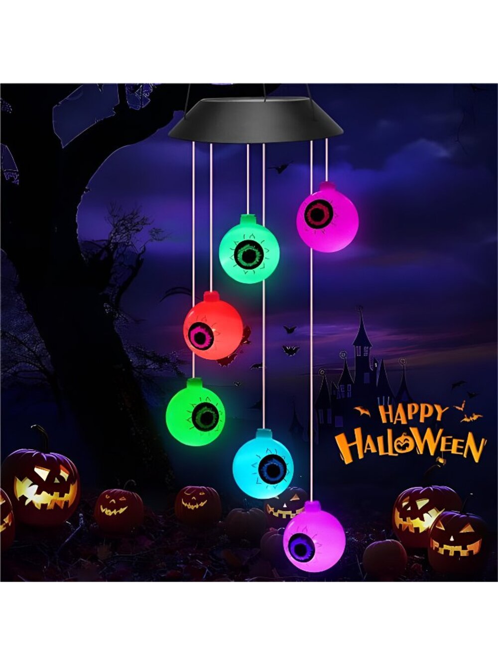 Halloween Decorations Outside Solar Lights Waterproof Eyeballs Wind Chimes